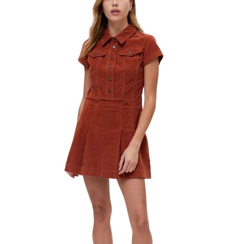 BDG‎ Urban Outfitters Edie Corduroy Short Sleeve Pleated Mini Dress Side Large